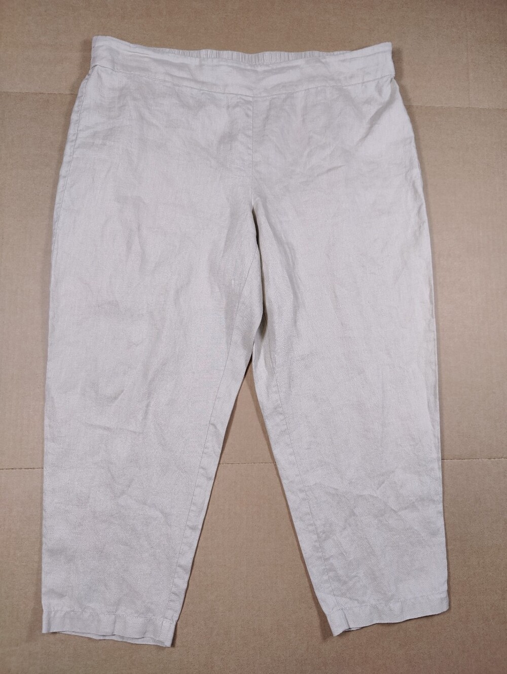 Eileen Fisher Beige 100% Organic Linen Cropped Barrel Leg Pants Size L